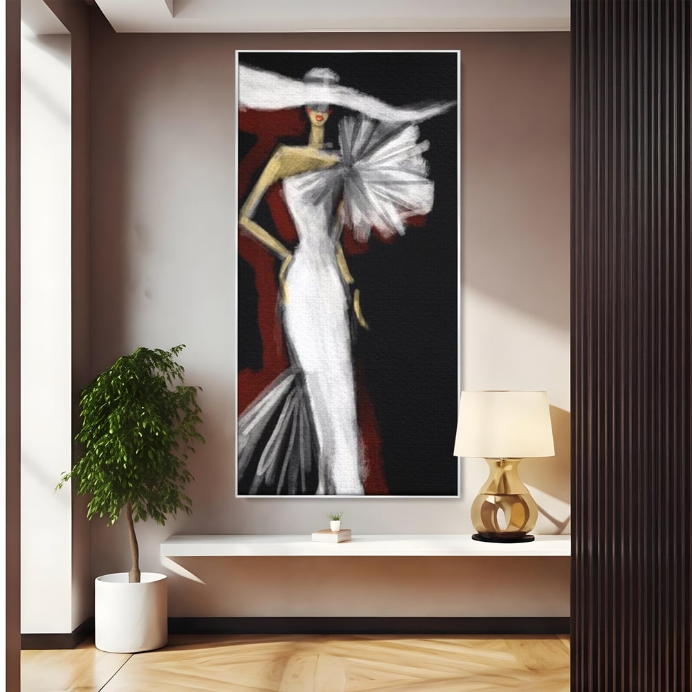 Tablou Canvas Premium, LuxCanva® G1113, Eleganta Absoluta, Catwalk, Alb, Stil, Glamour, Eleganta, Couture, Chic, Diva, Rochie, Living, Dormitor