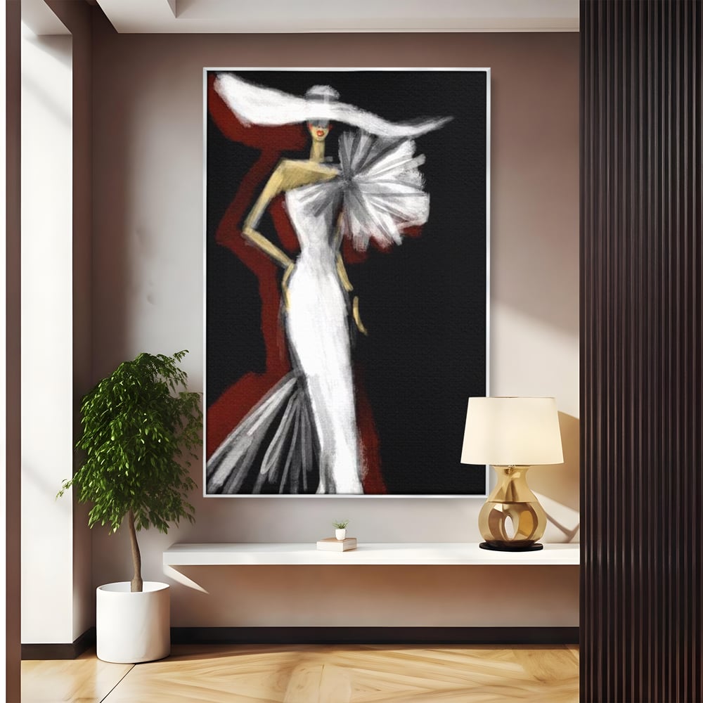 Tablou Canvas Premium, LuxCanva® G1113, Eleganta Absoluta, Catwalk, Alb, Stil, Glamour, Eleganta, Couture, Chic, Diva, Rochie, Living, Dormitor