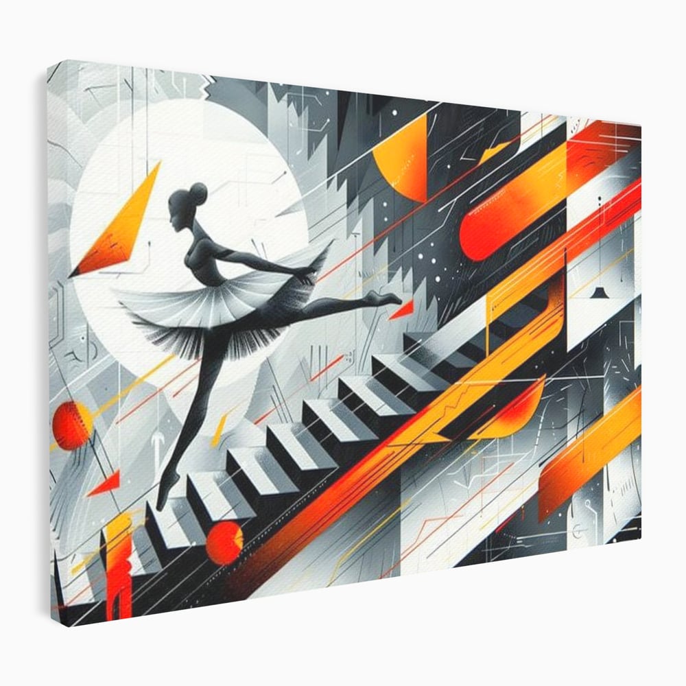 Leinwand Wandkunst Canvas Premium, LuxCanva® G1115, Ballett im Kosmos, Clape, Ballerina, Rhythmus, Flug, Symphonie, Visuell, Anmut, Treppe, Treppe, Universum, Wohnen, Schlafzimmer