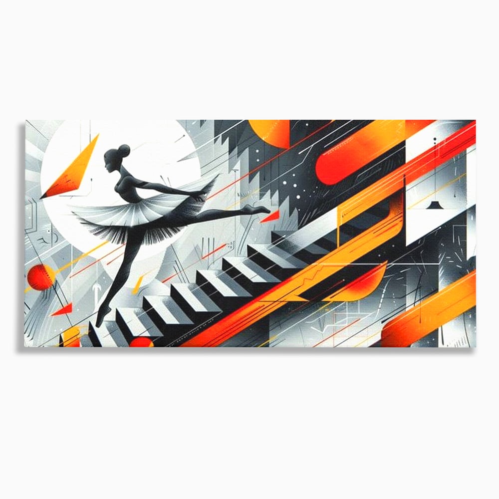 Leinwand Wandkunst Canvas Premium, LuxCanva® G1115, Ballett im Kosmos, Clape, Ballerina, Rhythmus, Flug, Symphonie, Visuell, Anmut, Treppe, Treppe, Universum, Wohnen, Schlafzimmer
