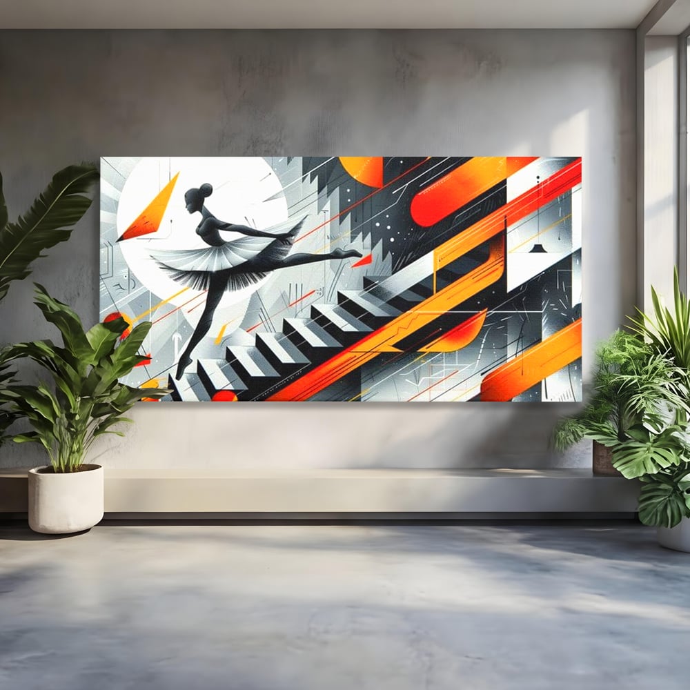 Leinwand Wandkunst Canvas Premium, LuxCanva® G1115, Ballett im Kosmos, Clape, Ballerina, Rhythmus, Flug, Symphonie, Visuell, Anmut, Treppe, Treppe, Universum, Wohnen, Schlafzimmer