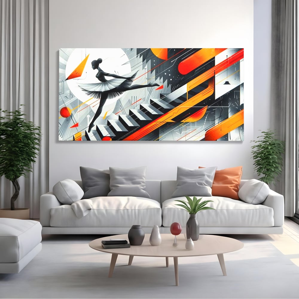 Leinwand Wandkunst Canvas Premium, LuxCanva® G1115, Ballett im Kosmos, Clape, Ballerina, Rhythmus, Flug, Symphonie, Visuell, Anmut, Treppe, Treppe, Universum, Wohnen, Schlafzimmer
