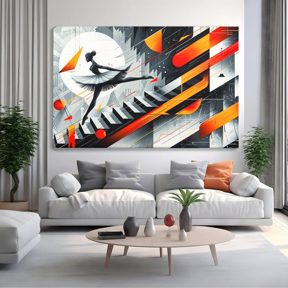 Leinwand Wandkunst Canvas Premium, LuxCanva® G1115, Ballett im Kosmos, Clape, Ballerina, Rhythmus, Flug, Symphonie, Visuell, Anmut, Treppe, Treppe, Universum, Wohnen, Schlafzimmer