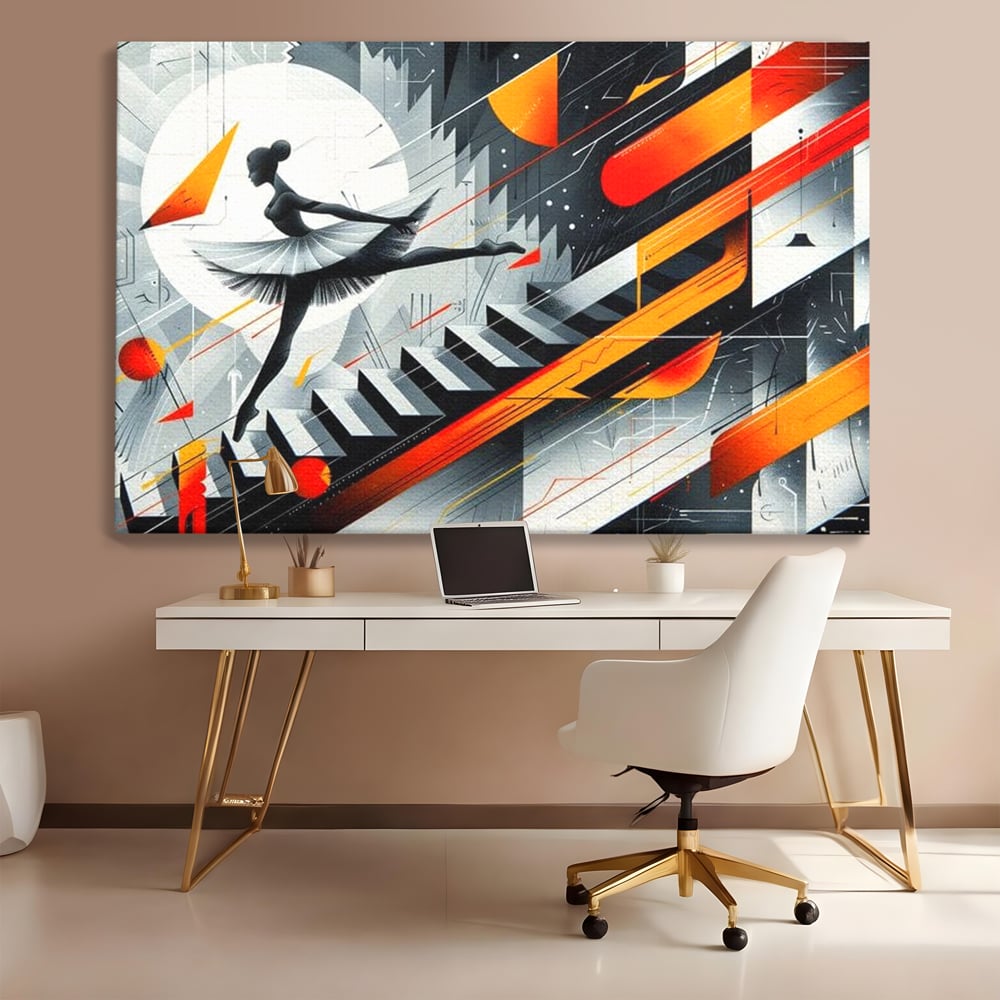 Leinwand Wandkunst Canvas Premium, LuxCanva® G1115, Ballett im Kosmos, Clape, Ballerina, Rhythmus, Flug, Symphonie, Visuell, Anmut, Treppe, Treppe, Universum, Wohnen, Schlafzimmer