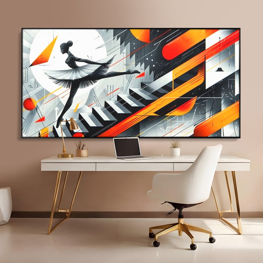 Leinwand Wandkunst Canvas Premium, LuxCanva® G1115, Ballett im Kosmos, Clape, Ballerina, Rhythmus, Flug, Symphonie, Visuell, Anmut, Treppe, Treppe, Universum, Wohnen, Schlafzimmer