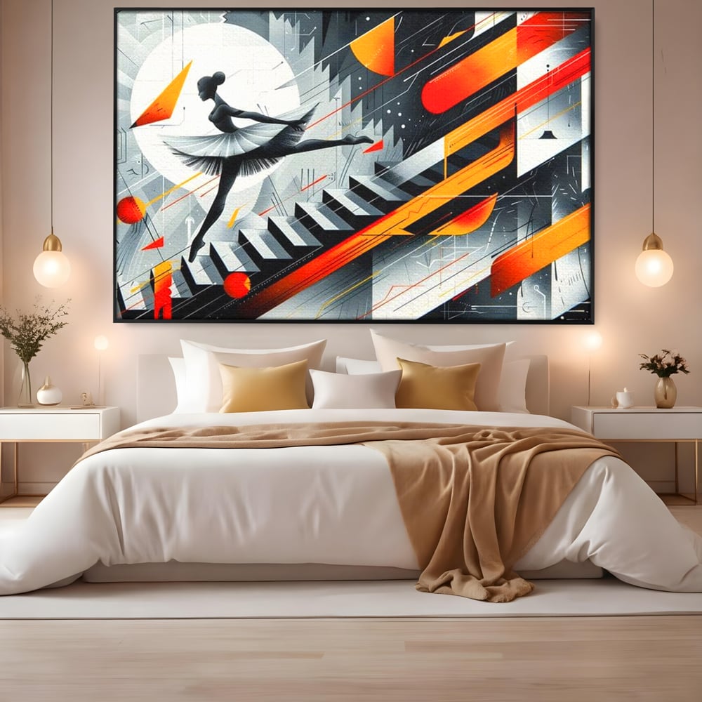 Leinwand Wandkunst Canvas Premium, LuxCanva® G1115, Ballett im Kosmos, Clape, Ballerina, Rhythmus, Flug, Symphonie, Visuell, Anmut, Treppe, Treppe, Universum, Wohnen, Schlafzimmer