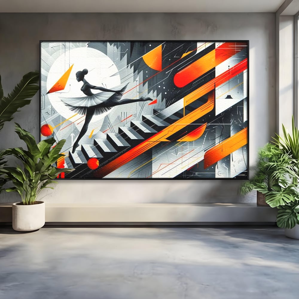 Leinwand Wandkunst Canvas Premium, LuxCanva® G1115, Ballett im Kosmos, Clape, Ballerina, Rhythmus, Flug, Symphonie, Visuell, Anmut, Treppe, Treppe, Universum, Wohnen, Schlafzimmer