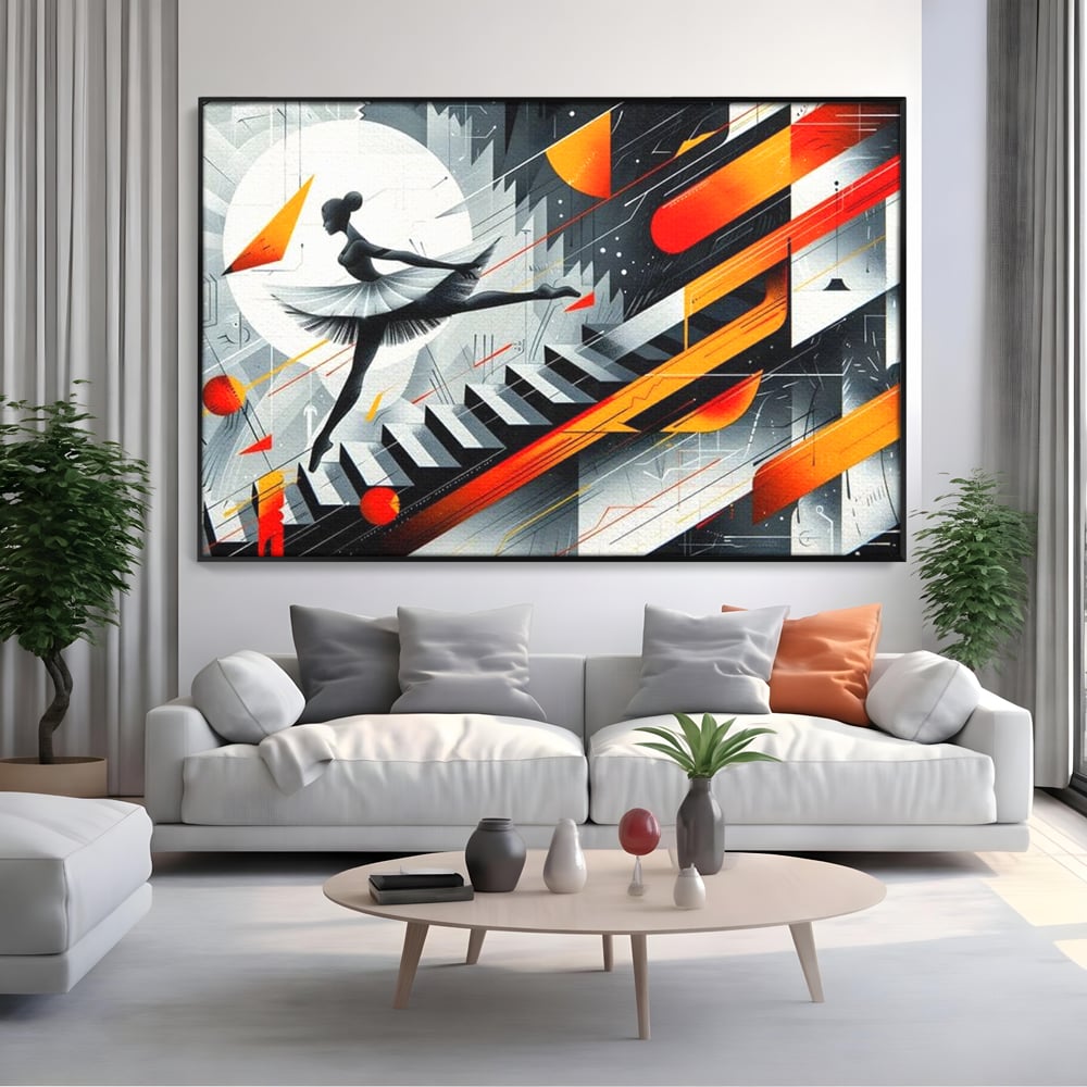 Leinwand Wandkunst Canvas Premium, LuxCanva® G1115, Ballett im Kosmos, Clape, Ballerina, Rhythmus, Flug, Symphonie, Visuell, Anmut, Treppe, Treppe, Universum, Wohnen, Schlafzimmer