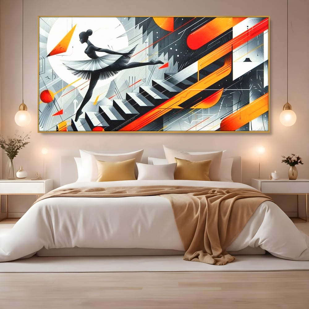 Leinwand Wandkunst Canvas Premium, LuxCanva® G1115, Ballett im Kosmos, Clape, Ballerina, Rhythmus, Flug, Symphonie, Visuell, Anmut, Treppe, Treppe, Universum, Wohnen, Schlafzimmer