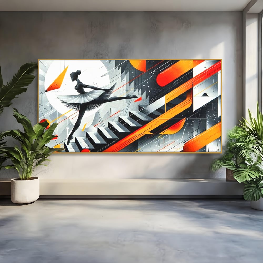 Leinwand Wandkunst Canvas Premium, LuxCanva® G1115, Ballett im Kosmos, Clape, Ballerina, Rhythmus, Flug, Symphonie, Visuell, Anmut, Treppe, Treppe, Universum, Wohnen, Schlafzimmer