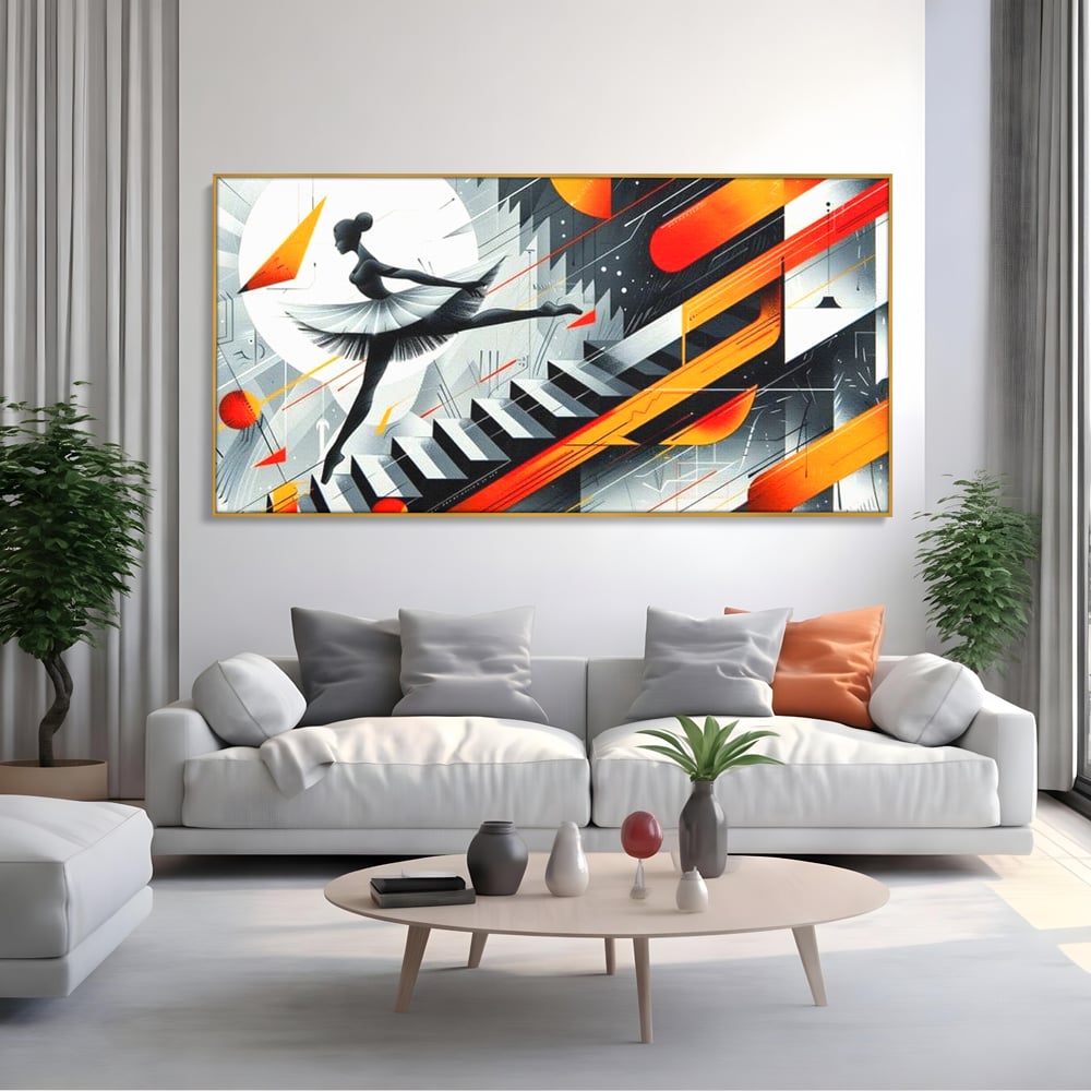 Leinwand Wandkunst Canvas Premium, LuxCanva® G1115, Ballett im Kosmos, Clape, Ballerina, Rhythmus, Flug, Symphonie, Visuell, Anmut, Treppe, Treppe, Universum, Wohnen, Schlafzimmer