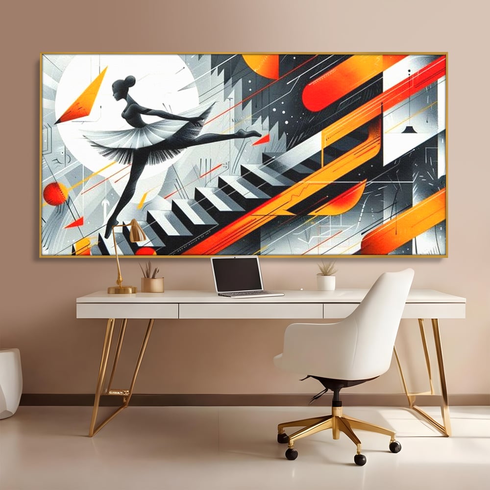 Leinwand Wandkunst Canvas Premium, LuxCanva® G1115, Ballett im Kosmos, Clape, Ballerina, Rhythmus, Flug, Symphonie, Visuell, Anmut, Treppe, Treppe, Universum, Wohnen, Schlafzimmer