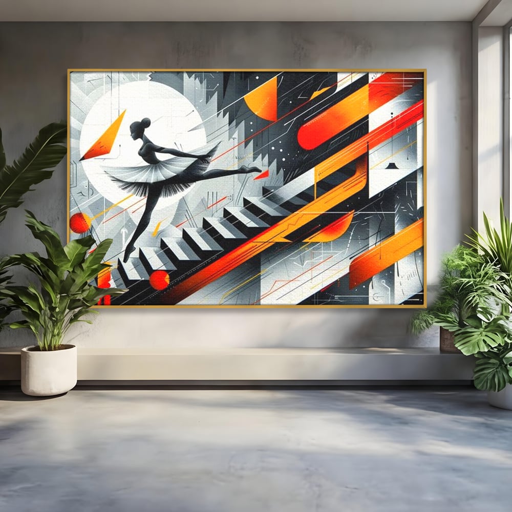 Leinwand Wandkunst Canvas Premium, LuxCanva® G1115, Ballett im Kosmos, Clape, Ballerina, Rhythmus, Flug, Symphonie, Visuell, Anmut, Treppe, Treppe, Universum, Wohnen, Schlafzimmer