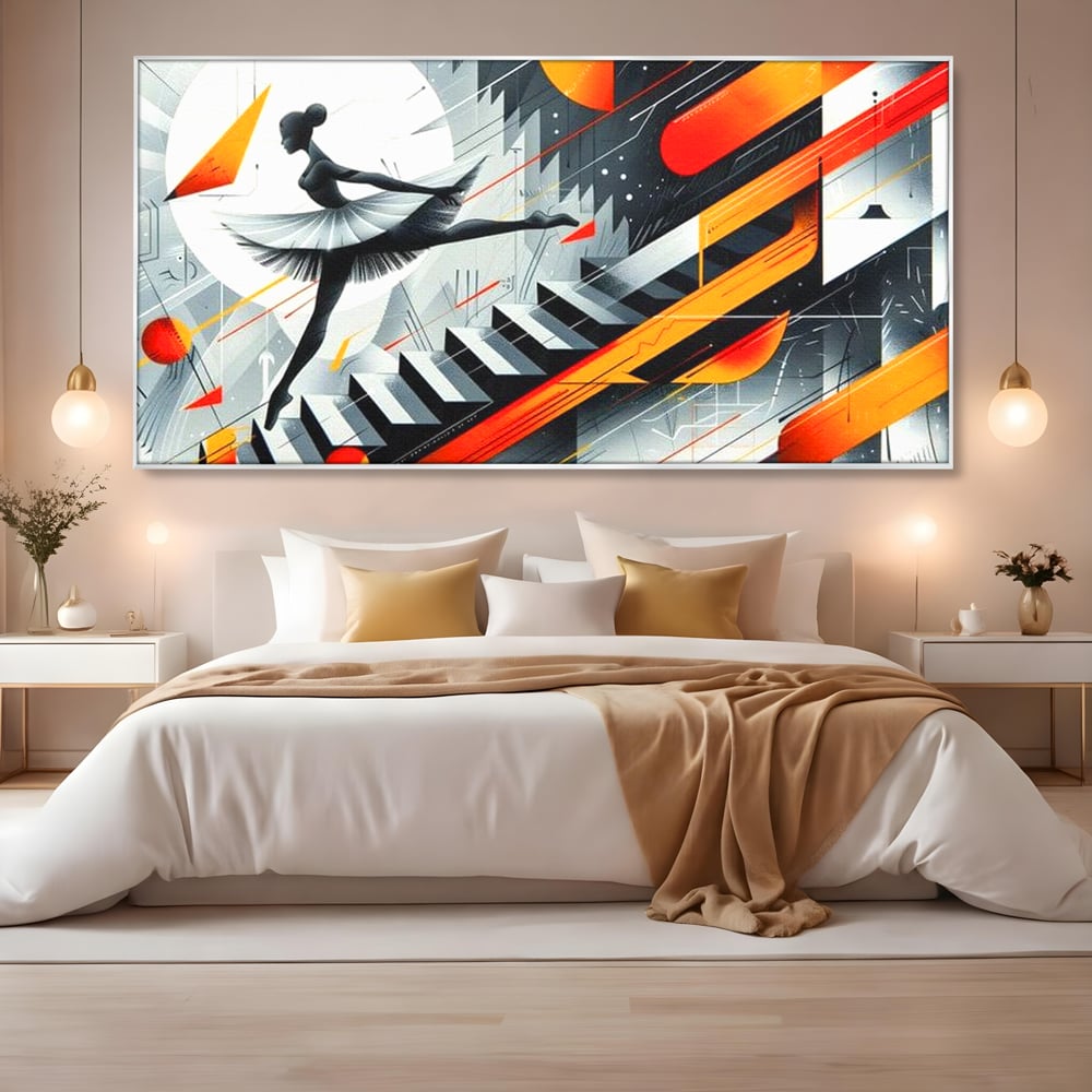 Leinwand Wandkunst Canvas Premium, LuxCanva® G1115, Ballett im Kosmos, Clape, Ballerina, Rhythmus, Flug, Symphonie, Visuell, Anmut, Treppe, Treppe, Universum, Wohnen, Schlafzimmer