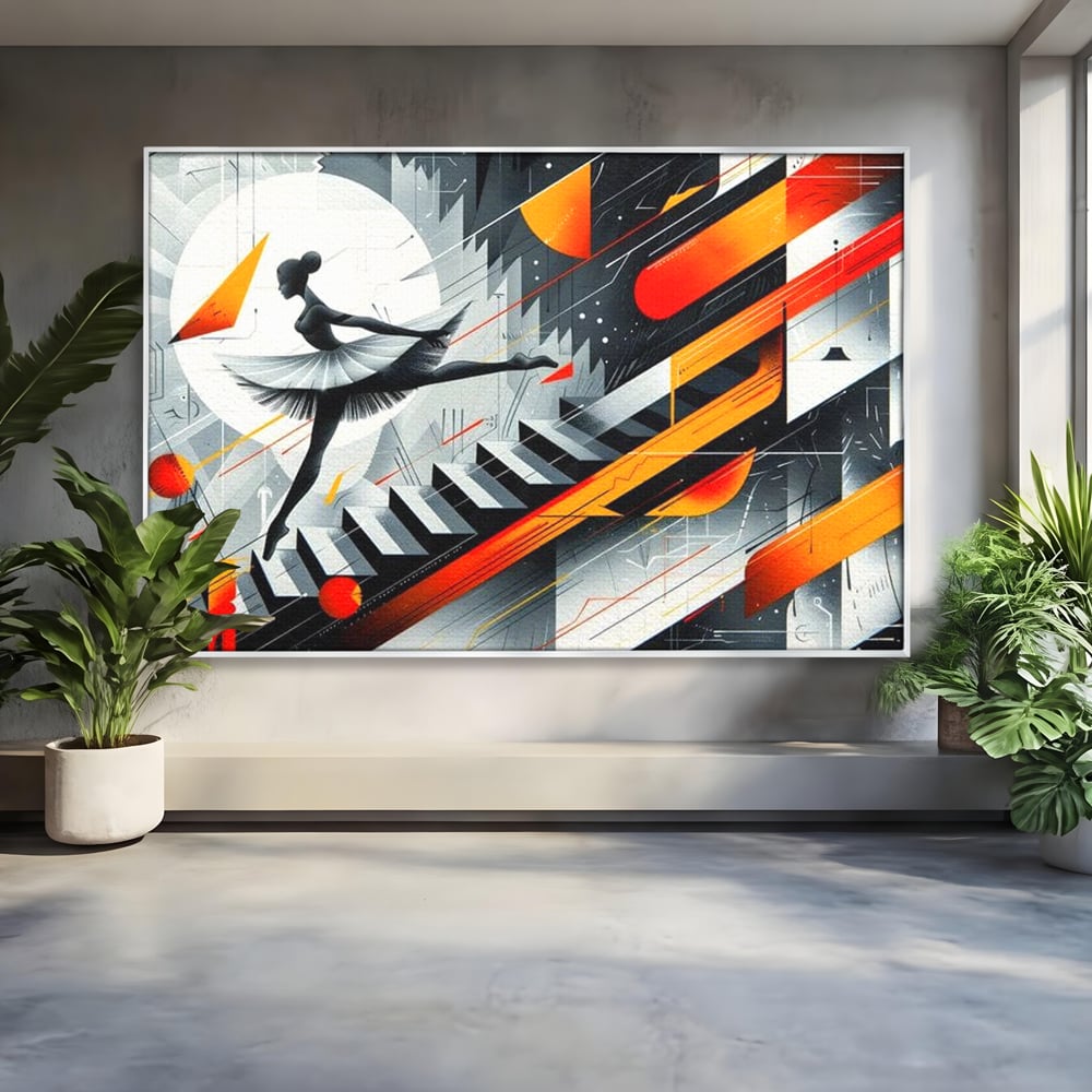 Leinwand Wandkunst Canvas Premium, LuxCanva® G1115, Ballett im Kosmos, Clape, Ballerina, Rhythmus, Flug, Symphonie, Visuell, Anmut, Treppe, Treppe, Universum, Wohnen, Schlafzimmer