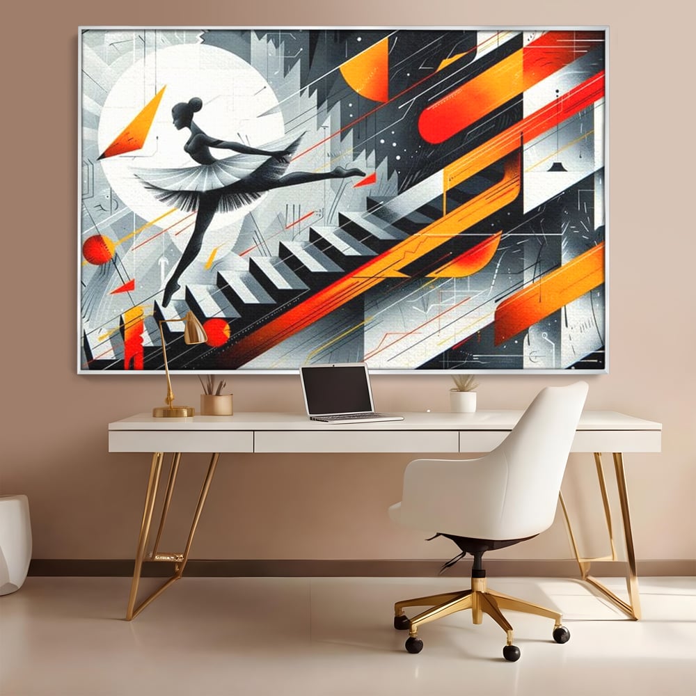 Leinwand Wandkunst Canvas Premium, LuxCanva® G1115, Ballett im Kosmos, Clape, Ballerina, Rhythmus, Flug, Symphonie, Visuell, Anmut, Treppe, Treppe, Universum, Wohnen, Schlafzimmer