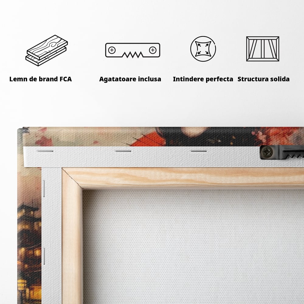 Leinwand Premium Leinwand Wandbilder, LuxCanva® G1116, Japanische Eleganz, Eis, Wind, Kirsche, Japanisch, Regenschirm, Schirm, Rosa, Kyoto, Asiatisch, Wohnen, Schlafzimmer