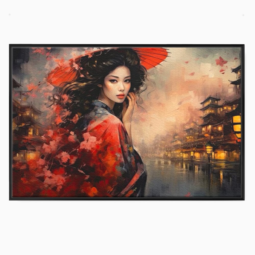 Leinwand Premium Leinwand Wandbilder, LuxCanva® G1116, Japanische Eleganz, Eis, Wind, Kirsche, Japanisch, Regenschirm, Schirm, Rosa, Kyoto, Asiatisch, Wohnen, Schlafzimmer
