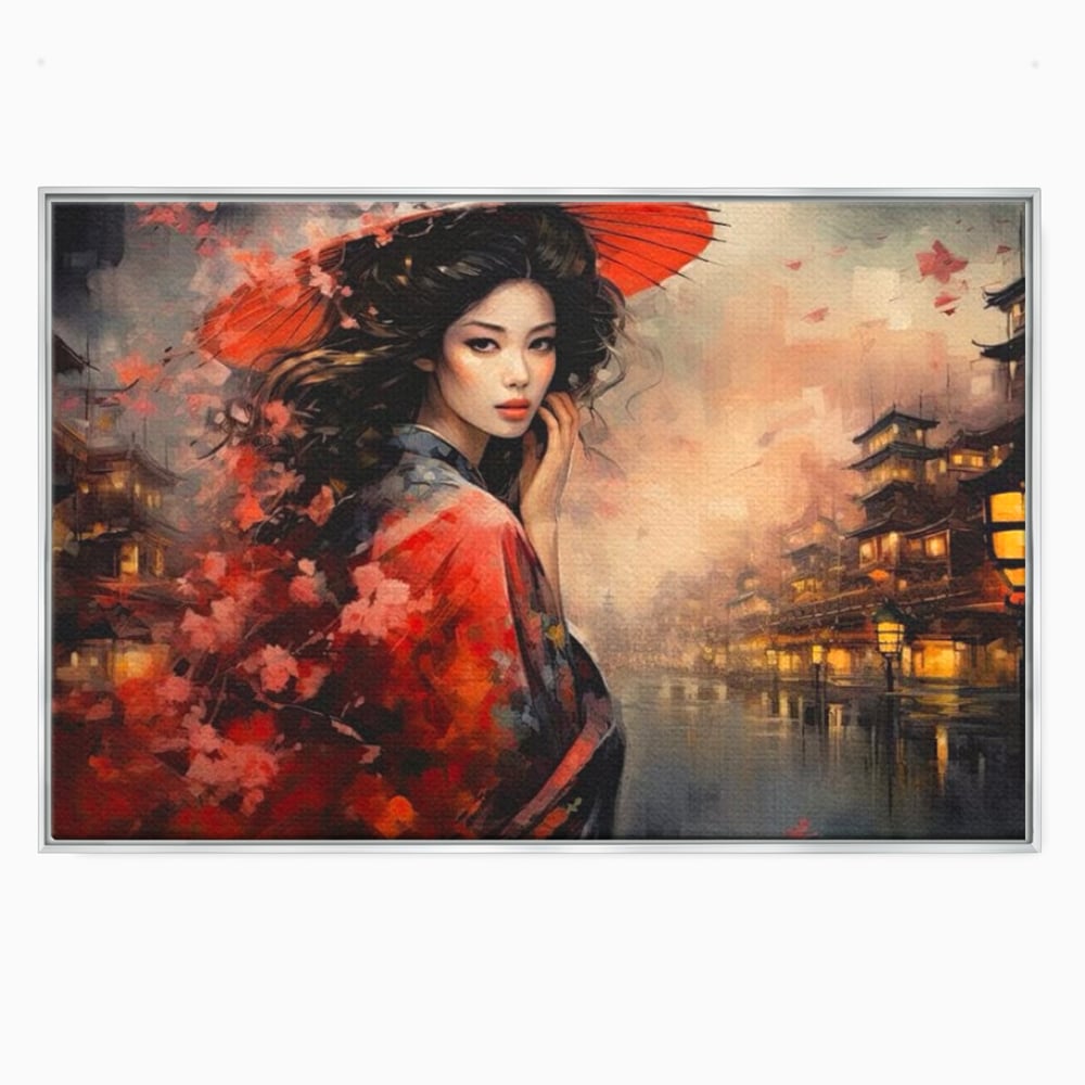 Leinwand Premium Leinwand Wandbilder, LuxCanva® G1116, Japanische Eleganz, Eis, Wind, Kirsche, Japanisch, Regenschirm, Schirm, Rosa, Kyoto, Asiatisch, Wohnen, Schlafzimmer