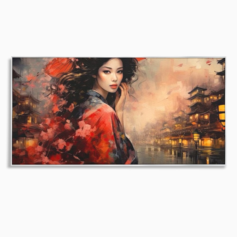 Leinwand Premium Leinwand Wandbilder, LuxCanva® G1116, Japanische Eleganz, Eis, Wind, Kirsche, Japanisch, Regenschirm, Schirm, Rosa, Kyoto, Asiatisch, Wohnen, Schlafzimmer
