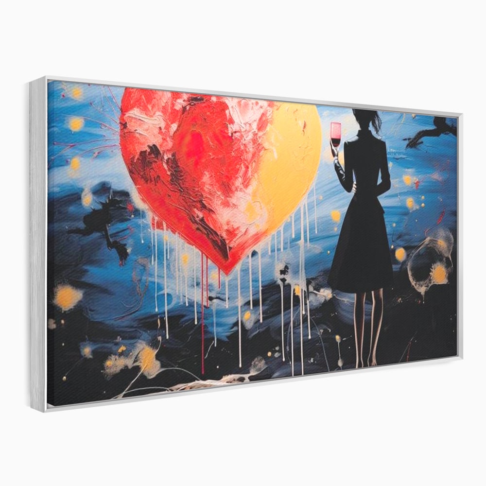 Tablou Canvas Premium, LuxCanva® G1117, Inima si Pahar, Noapte, Iubire, Femeie, Visare, Dor, Dragoste, Indragostita, Vin, Romantism, Living, Dormitor