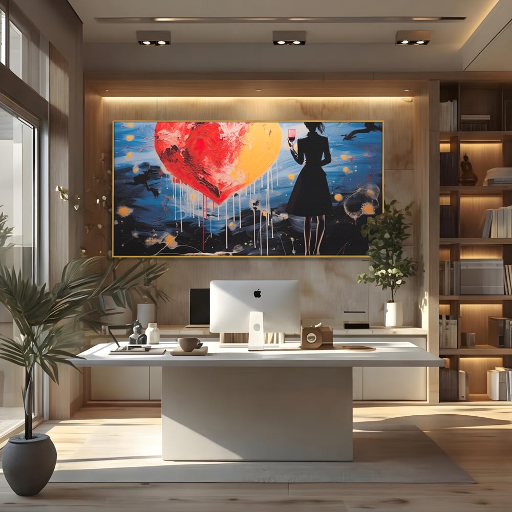 Tablou Canvas Premium, LuxCanva® G1117, Inima si Pahar, Noapte, Iubire, Femeie, Visare, Dor, Dragoste, Indragostita, Vin, Romantism, Living, Dormitor