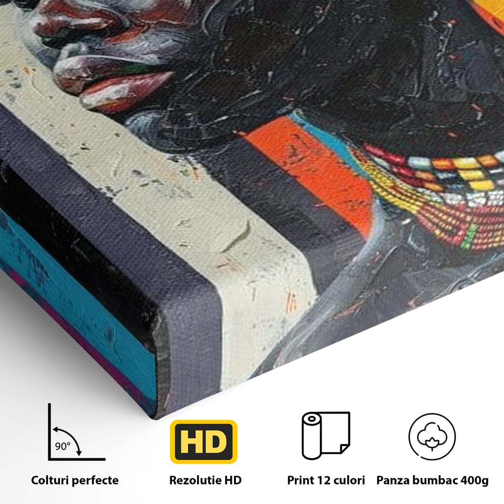 Leinwand Premium Canvas Wandkunst, LuxCanva® G1118, Afrikanische Geschichte, Farben, Perlen, Stammesgeschichte, Kontraste, Geist, Perlen, Geist, Identität, Profil, Eleganz, Wohnen, Schlafzimmer
