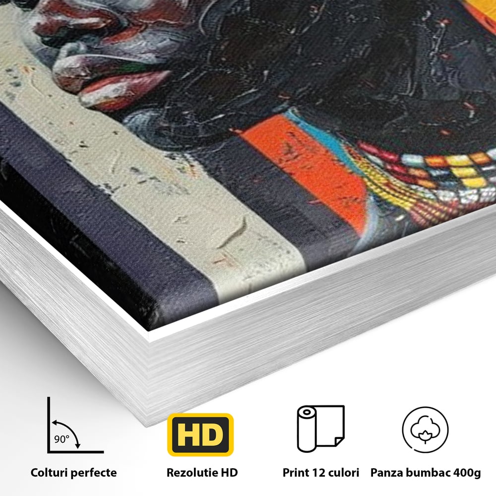 Leinwand Premium Canvas Wandkunst, LuxCanva® G1118, Afrikanische Geschichte, Farben, Perlen, Stammesgeschichte, Kontraste, Geist, Perlen, Geist, Identität, Profil, Eleganz, Wohnen, Schlafzimmer