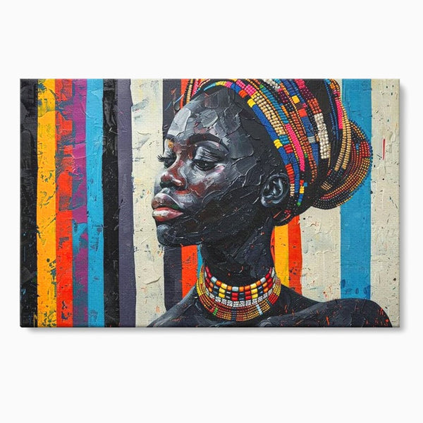 Leinwand Premium Canvas Wandkunst, LuxCanva® G1118, Afrikanische Geschichte, Farben, Perlen, Stammesgeschichte, Kontraste, Geist, Perlen, Geist, Identität, Profil, Eleganz, Wohnen, Schlafzimmer