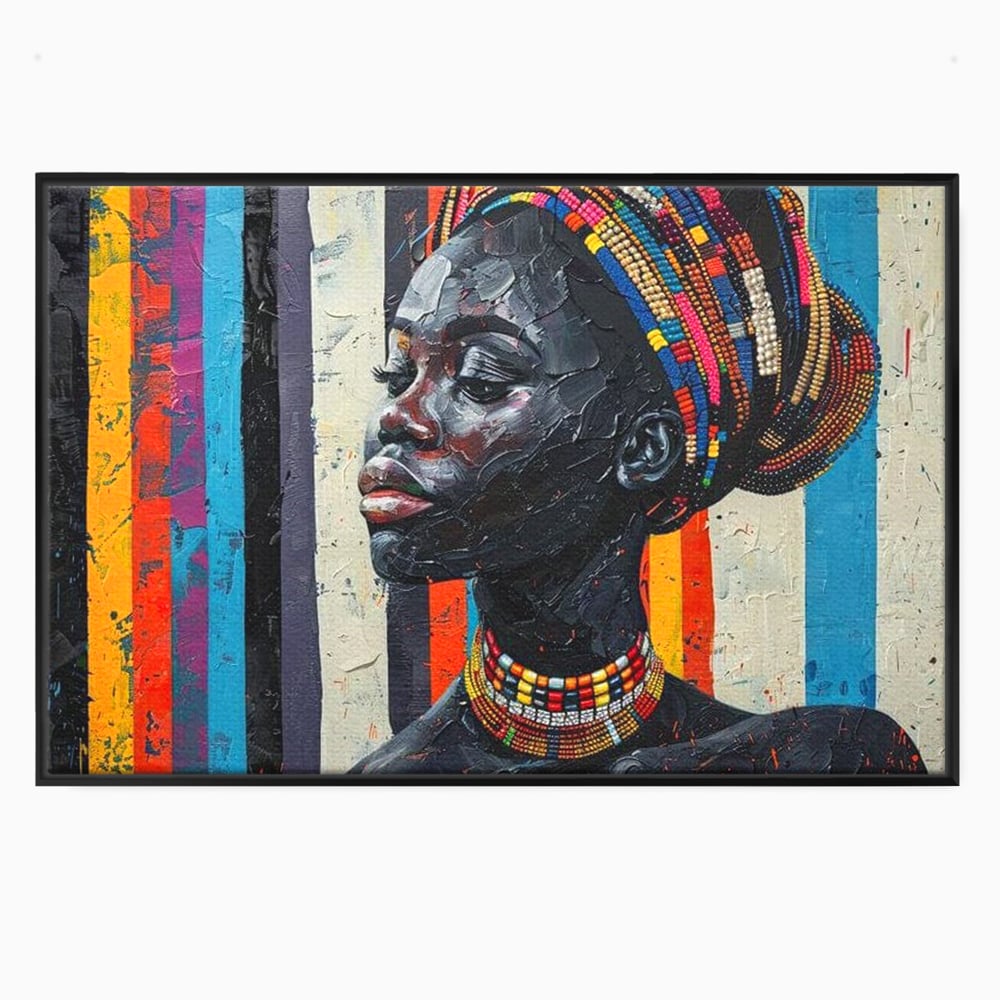 Leinwand Premium Canvas Wandkunst, LuxCanva® G1118, Afrikanische Geschichte, Farben, Perlen, Stammesgeschichte, Kontraste, Geist, Perlen, Geist, Identität, Profil, Eleganz, Wohnen, Schlafzimmer