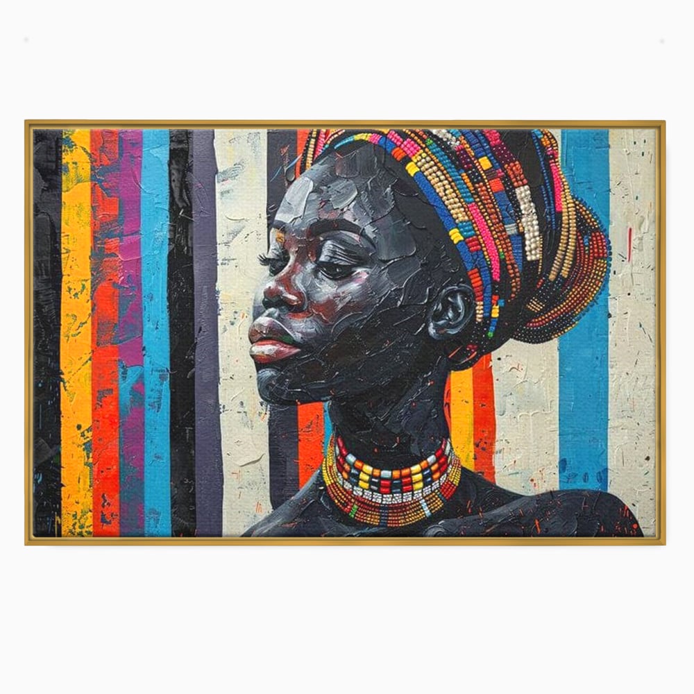 Leinwand Premium Canvas Wandkunst, LuxCanva® G1118, Afrikanische Geschichte, Farben, Perlen, Stammesgeschichte, Kontraste, Geist, Perlen, Geist, Identität, Profil, Eleganz, Wohnen, Schlafzimmer