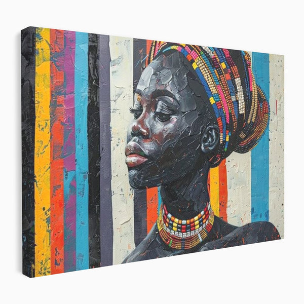 Leinwand Premium Canvas Wandkunst, LuxCanva® G1118, Afrikanische Geschichte, Farben, Perlen, Stammesgeschichte, Kontraste, Geist, Perlen, Geist, Identität, Profil, Eleganz, Wohnen, Schlafzimmer