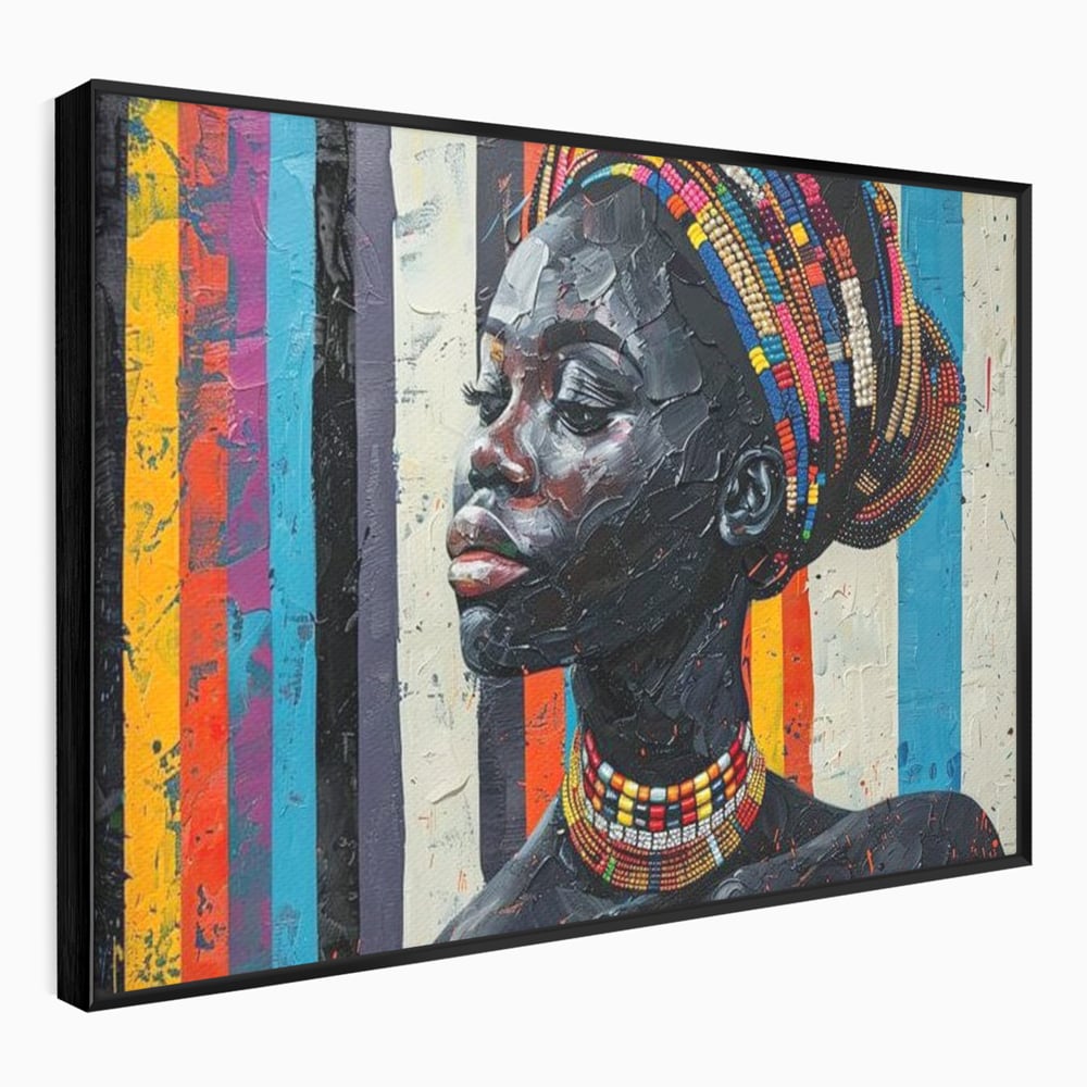 Leinwand Premium Canvas Wandkunst, LuxCanva® G1118, Afrikanische Geschichte, Farben, Perlen, Stammesgeschichte, Kontraste, Geist, Perlen, Geist, Identität, Profil, Eleganz, Wohnen, Schlafzimmer