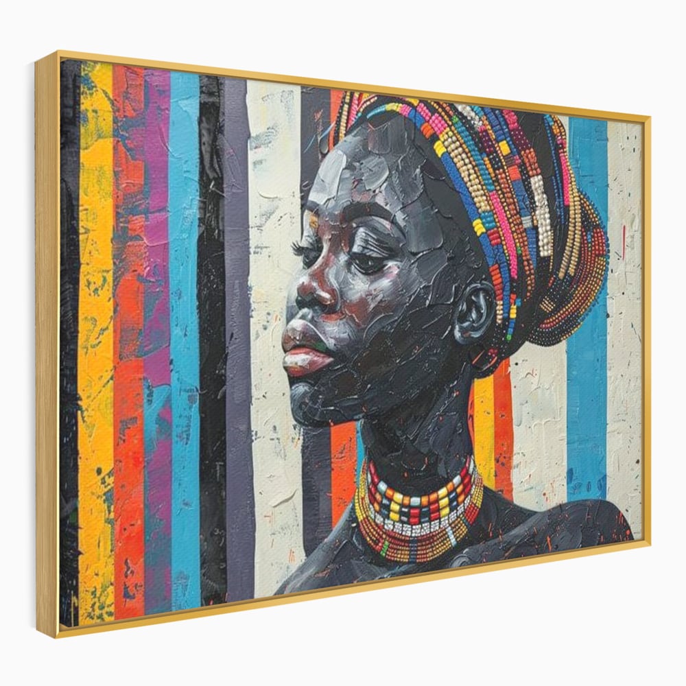 Leinwand Premium Canvas Wandkunst, LuxCanva® G1118, Afrikanische Geschichte, Farben, Perlen, Stammesgeschichte, Kontraste, Geist, Perlen, Geist, Identität, Profil, Eleganz, Wohnen, Schlafzimmer