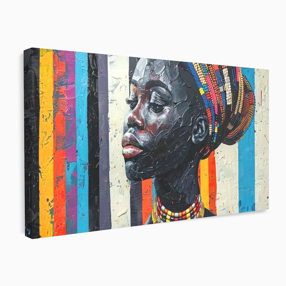 Leinwand Premium Canvas Wandkunst, LuxCanva® G1118, Afrikanische Geschichte, Farben, Perlen, Stammesgeschichte, Kontraste, Geist, Perlen, Geist, Identität, Profil, Eleganz, Wohnen, Schlafzimmer