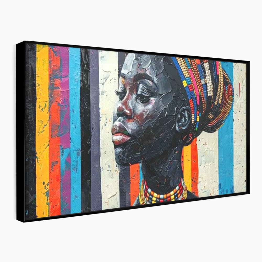 Leinwand Premium Canvas Wandkunst, LuxCanva® G1118, Afrikanische Geschichte, Farben, Perlen, Stammesgeschichte, Kontraste, Geist, Perlen, Geist, Identität, Profil, Eleganz, Wohnen, Schlafzimmer