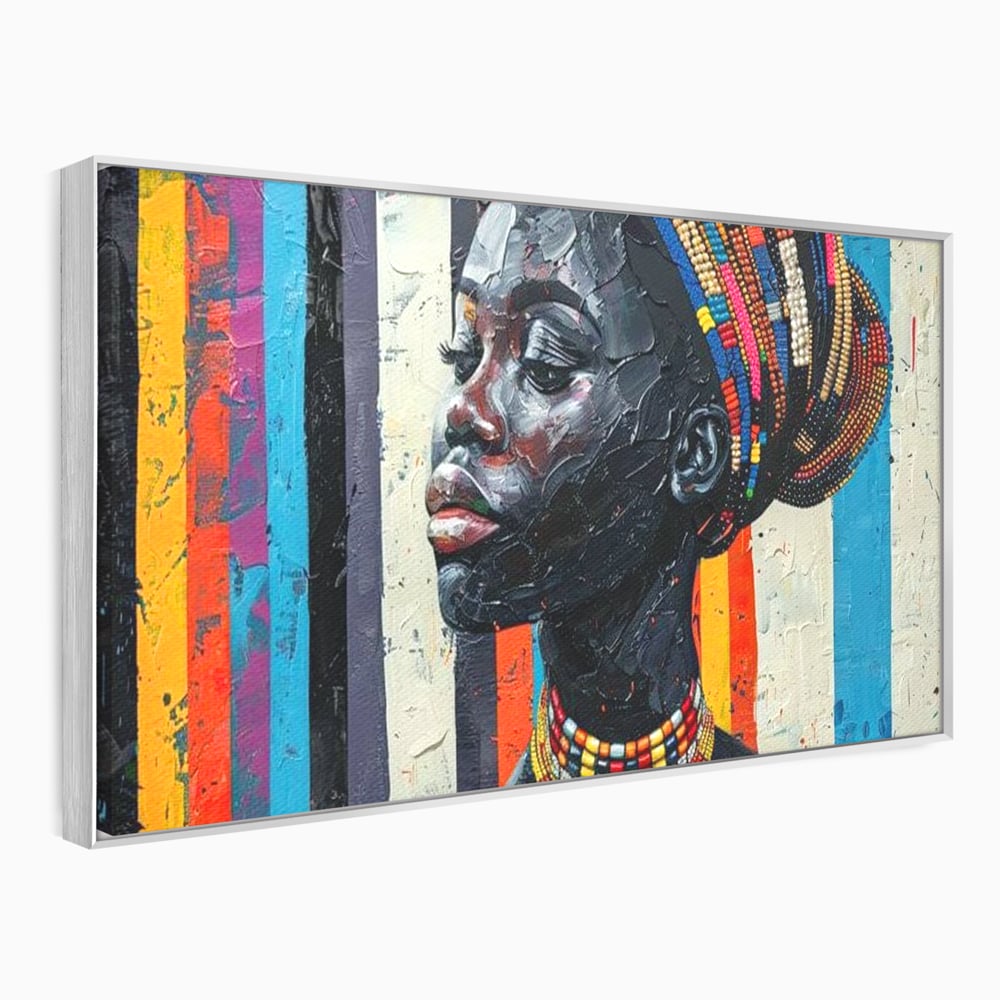 Leinwand Premium Canvas Wandkunst, LuxCanva® G1118, Afrikanische Geschichte, Farben, Perlen, Stammesgeschichte, Kontraste, Geist, Perlen, Geist, Identität, Profil, Eleganz, Wohnen, Schlafzimmer