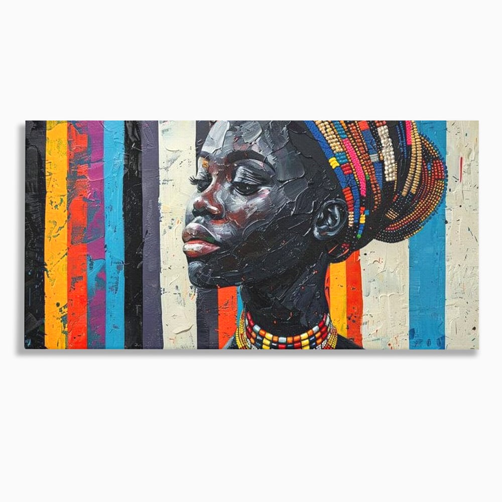 Leinwand Premium Canvas Wandkunst, LuxCanva® G1118, Afrikanische Geschichte, Farben, Perlen, Stammesgeschichte, Kontraste, Geist, Perlen, Geist, Identität, Profil, Eleganz, Wohnen, Schlafzimmer