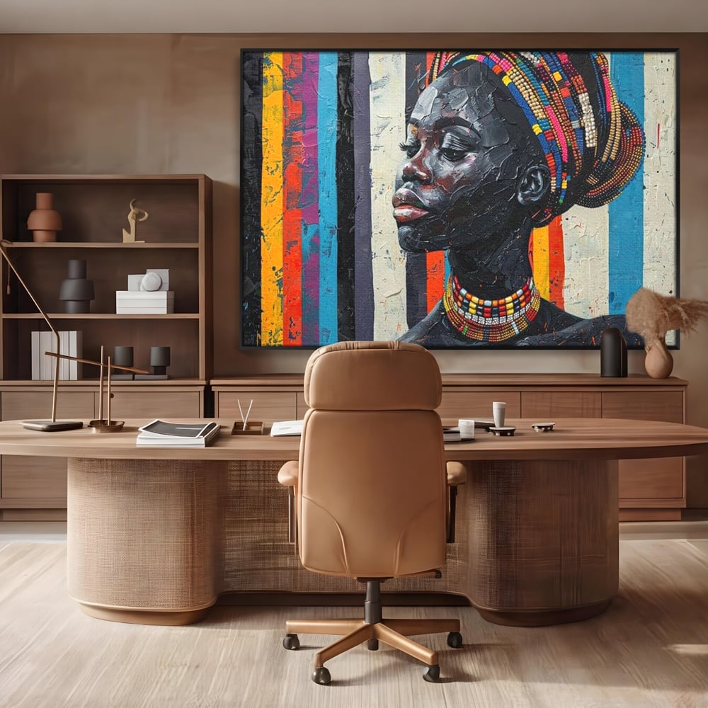 Leinwand Premium Canvas Wandkunst, LuxCanva® G1118, Afrikanische Geschichte, Farben, Perlen, Stammesgeschichte, Kontraste, Geist, Perlen, Geist, Identität, Profil, Eleganz, Wohnen, Schlafzimmer