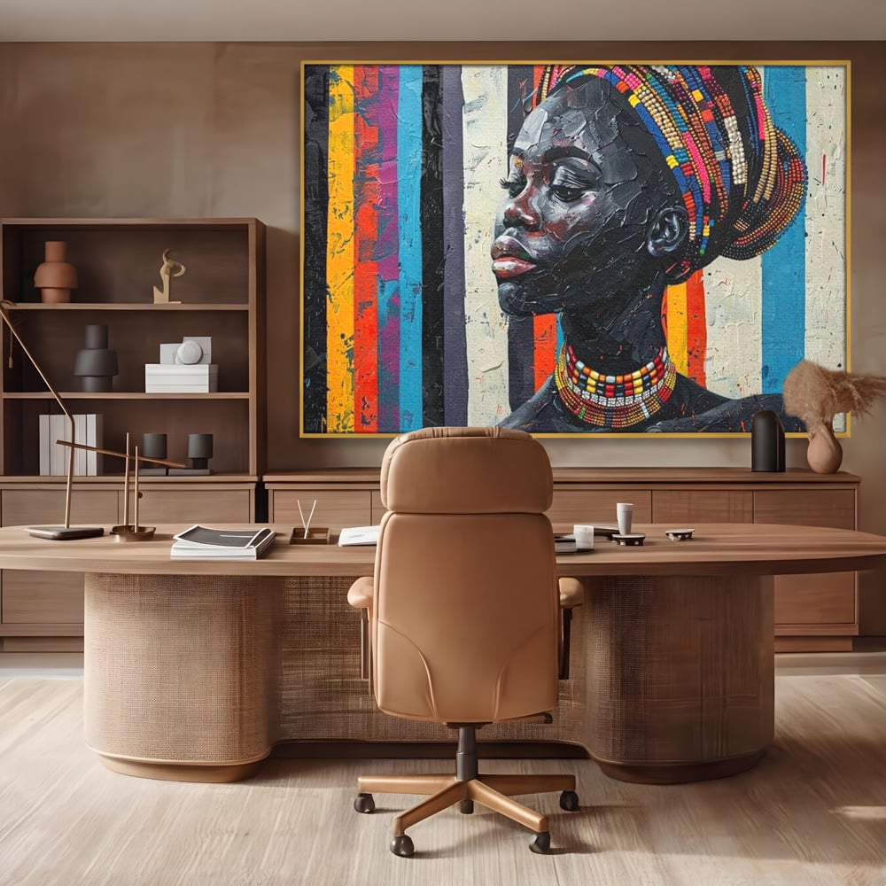 Leinwand Premium Canvas Wandkunst, LuxCanva® G1118, Afrikanische Geschichte, Farben, Perlen, Stammesgeschichte, Kontraste, Geist, Perlen, Geist, Identität, Profil, Eleganz, Wohnen, Schlafzimmer