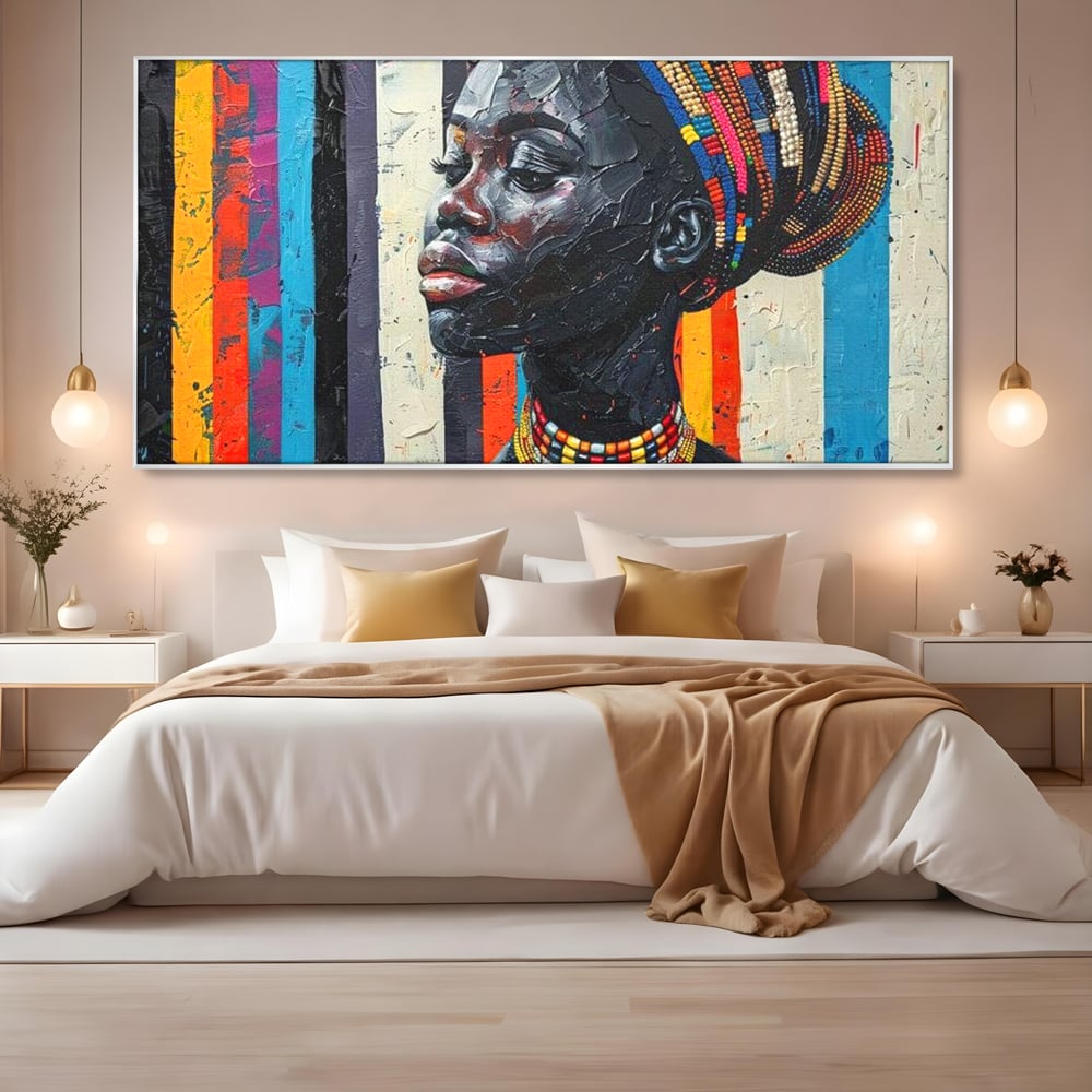 Leinwand Premium Canvas Wandkunst, LuxCanva® G1118, Afrikanische Geschichte, Farben, Perlen, Stammesgeschichte, Kontraste, Geist, Perlen, Geist, Identität, Profil, Eleganz, Wohnen, Schlafzimmer