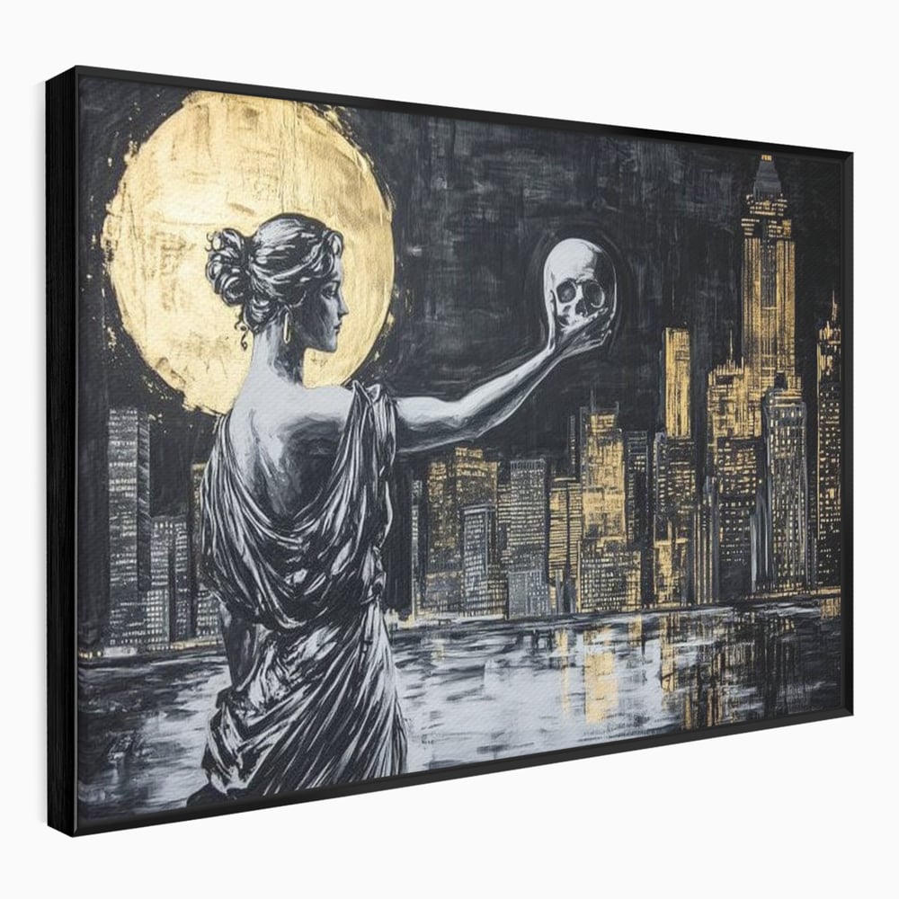 Tablou Canvas Premium, LuxCanva® G1119, Orasul si Tacerea, Craniu, City, Apus, Dialog, Eternitate, Destin, Viitor, Luna, Abstract, Living, Dormitor