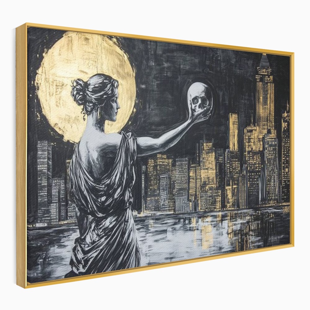 Tablou Canvas Premium, LuxCanva® G1119, Orasul si Tacerea, Craniu, City, Apus, Dialog, Eternitate, Destin, Viitor, Luna, Abstract, Living, Dormitor