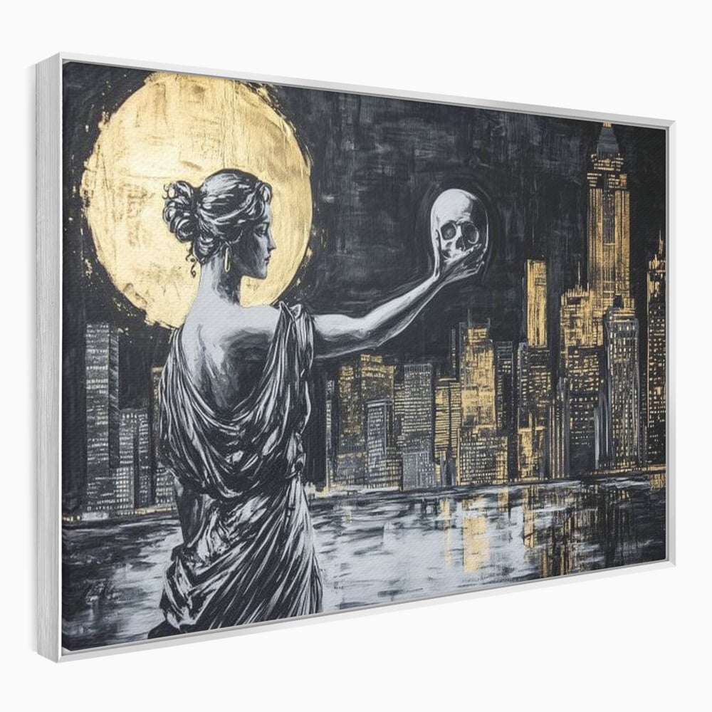 Tablou Canvas Premium, LuxCanva® G1119, Orasul si Tacerea, Craniu, City, Apus, Dialog, Eternitate, Destin, Viitor, Luna, Abstract, Living, Dormitor