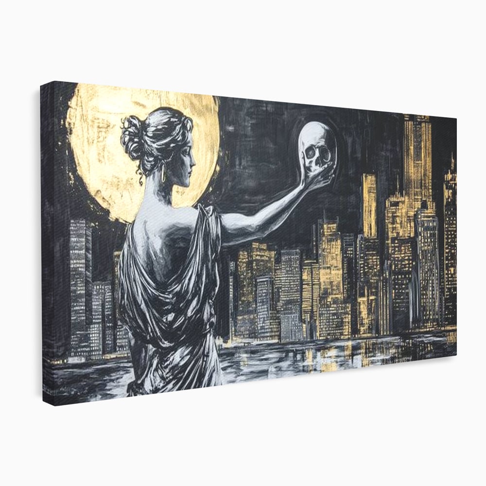 Tablou Canvas Premium, LuxCanva® G1119, Orasul si Tacerea, Craniu, City, Apus, Dialog, Eternitate, Destin, Viitor, Luna, Abstract, Living, Dormitor