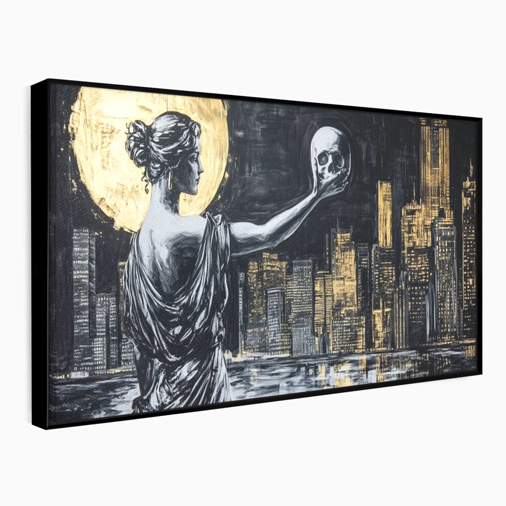 Tablou Canvas Premium, LuxCanva® G1119, Orasul si Tacerea, Craniu, City, Apus, Dialog, Eternitate, Destin, Viitor, Luna, Abstract, Living, Dormitor