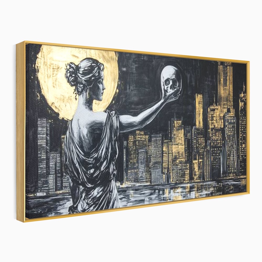 Tablou Canvas Premium, LuxCanva® G1119, Orasul si Tacerea, Craniu, City, Apus, Dialog, Eternitate, Destin, Viitor, Luna, Abstract, Living, Dormitor