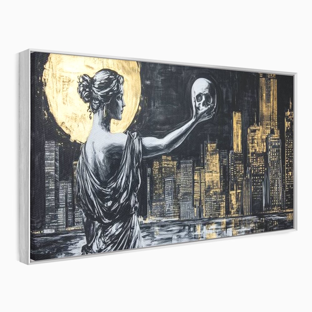 Tablou Canvas Premium, LuxCanva® G1119, Orasul si Tacerea, Craniu, City, Apus, Dialog, Eternitate, Destin, Viitor, Luna, Abstract, Living, Dormitor