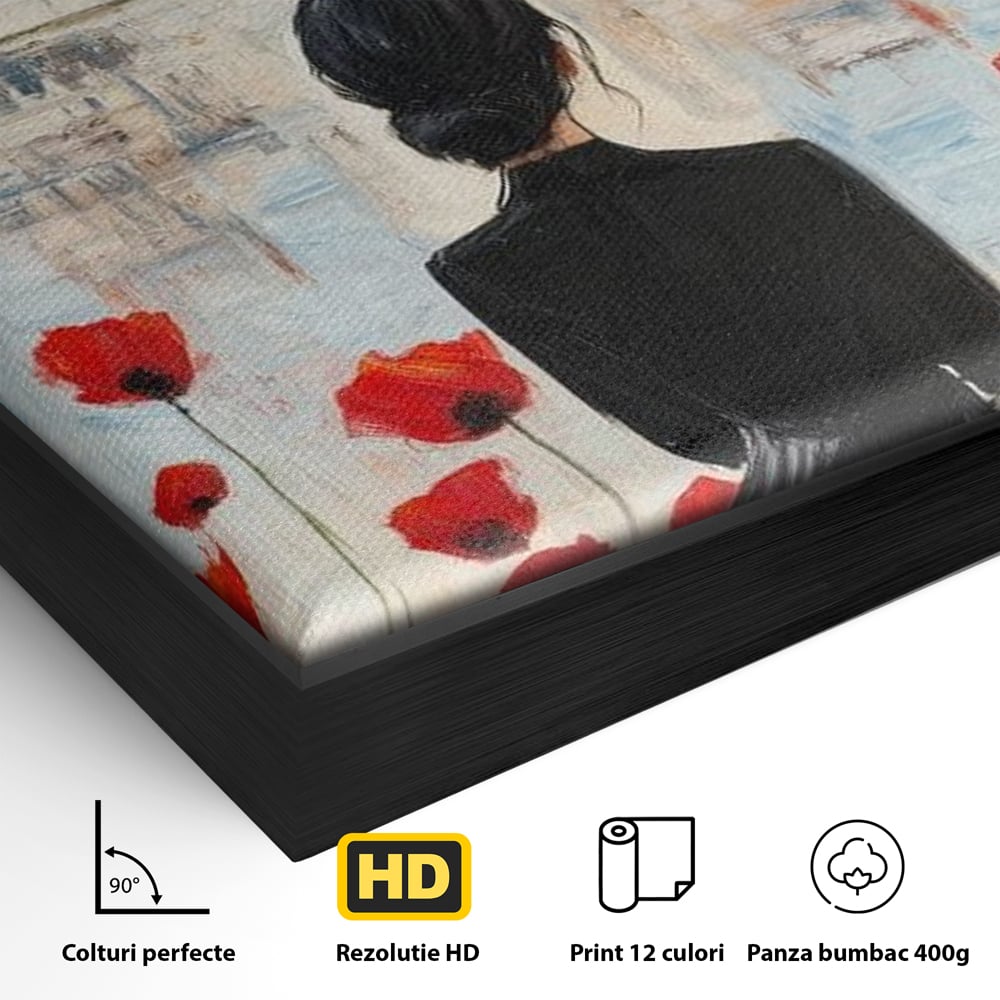 Tablou Canvas Premium, LuxCanva® G1120, Vis la Budapesta, Maci, Flori, Palat, Oras, Dunare, Rosu, Visare, Tacere, Femeie, Living, Dormitor