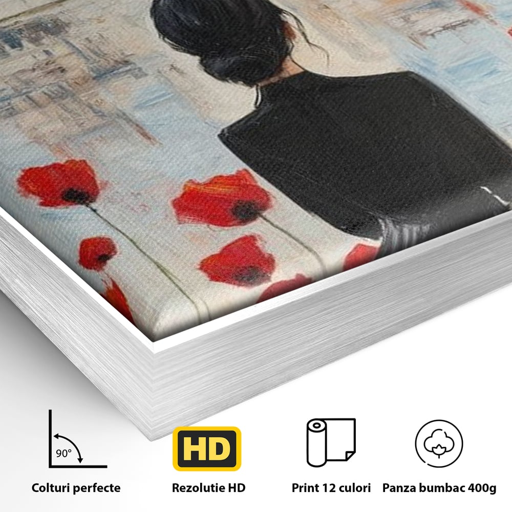 Tablou Canvas Premium, LuxCanva® G1120, Vis la Budapesta, Maci, Flori, Palat, Oras, Dunare, Rosu, Visare, Tacere, Femeie, Living, Dormitor
